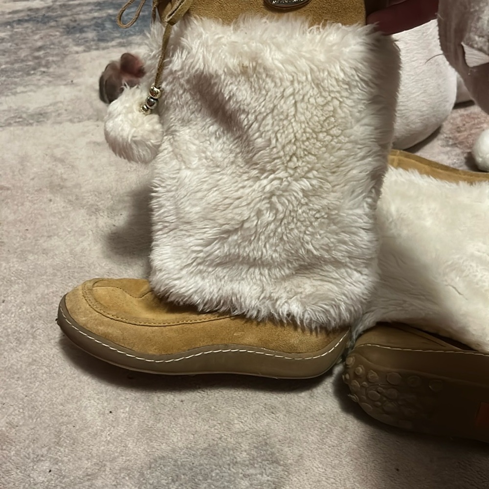 KORS Michael Kors Tan and White Boots Sleek Design